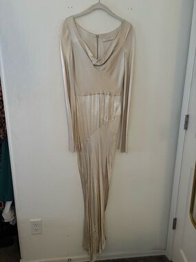BEC + BRIDGE Champagne Satin Maxi Dress US 2 Side Slit